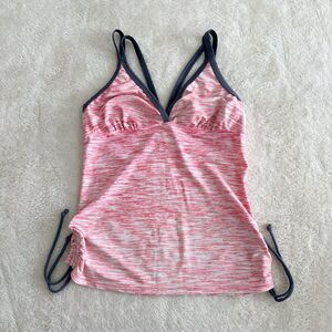 Women’s Pink Space Dye Tankini Top M Drawstring Sides V-Neck Beach Vacation
